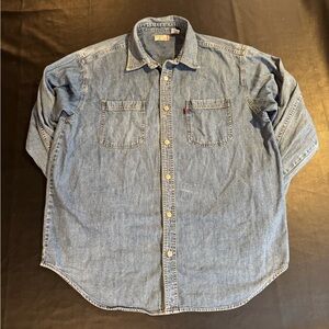 Levi’s Denim Button Up Shirt Mens Large Blue Red Tab Western Workwear Cotton